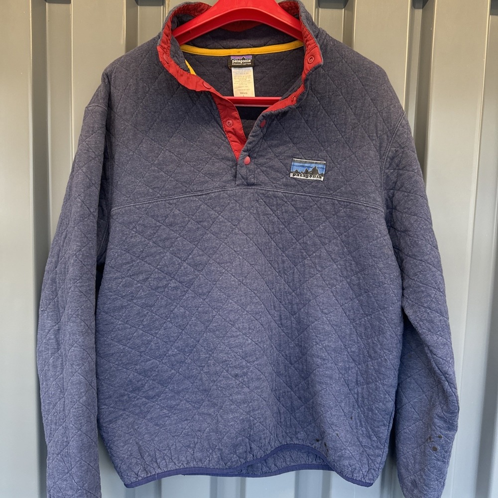 Patagonia Mens Large Quilted Snap-T Pullover Sweater 40th Anniversary Navy Blue